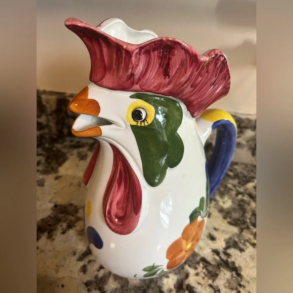VINTAGE Rooster Vase Cookie Jar Hand painted Ceramic farmhouse